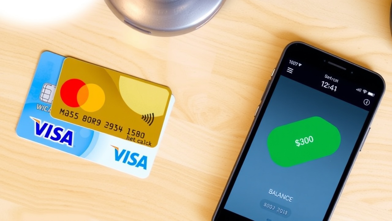 Card bancar Visa și Mastercard alături de un portofel electronic pe telefon, metode de plată online