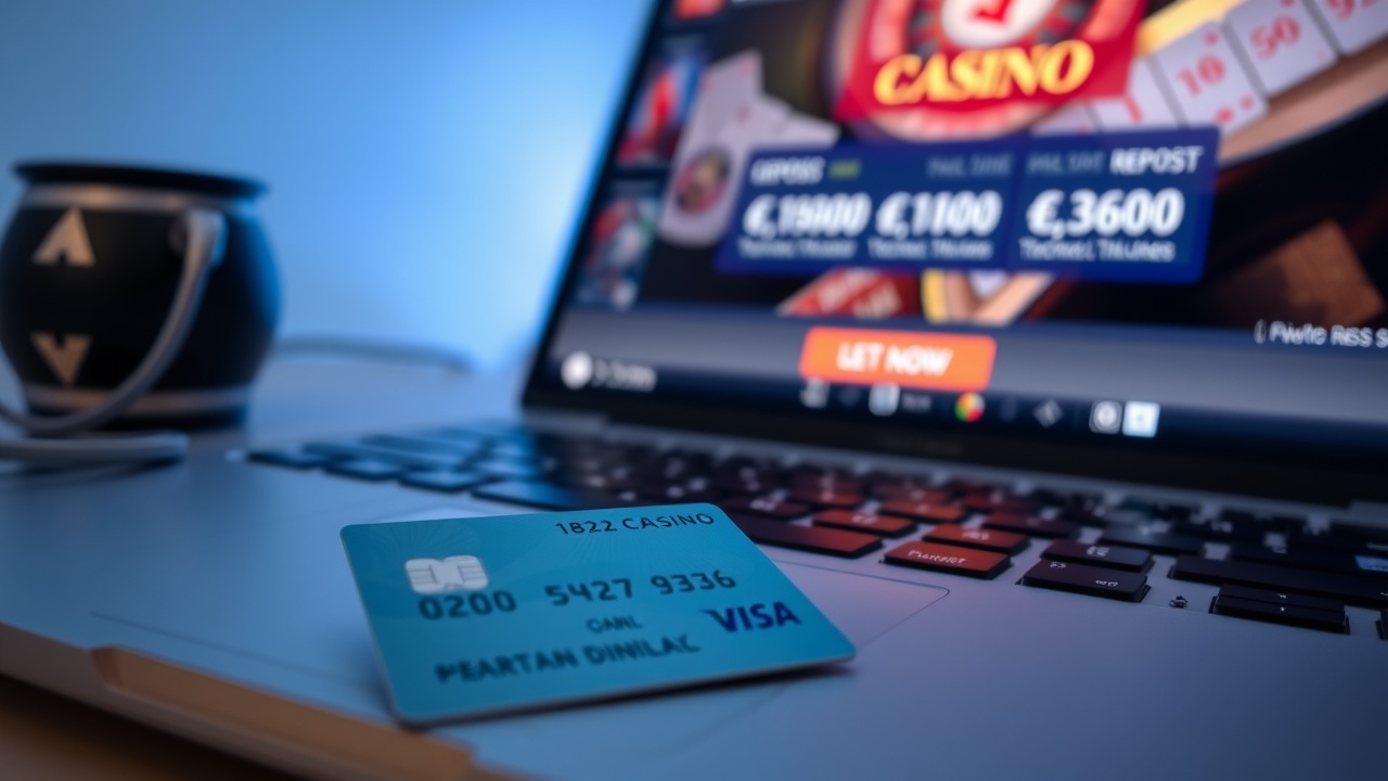 Card bancar lângă laptop pentru depunere la cazino online